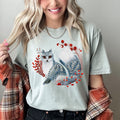 Fox Folk Art Scandinavian Winter Christmas Nordic Woodland Scene Themed Illustration Comfort Colors Tee