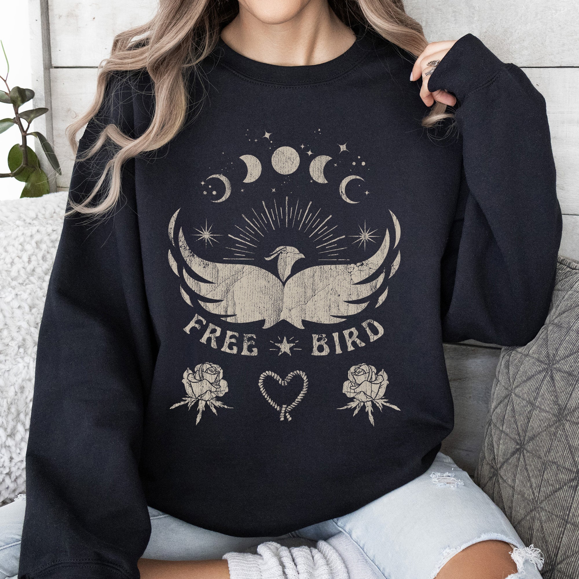 Free Bird Western Country Rock Music Cowboy Inspired Graphic Vintage Concert Sweatshirt