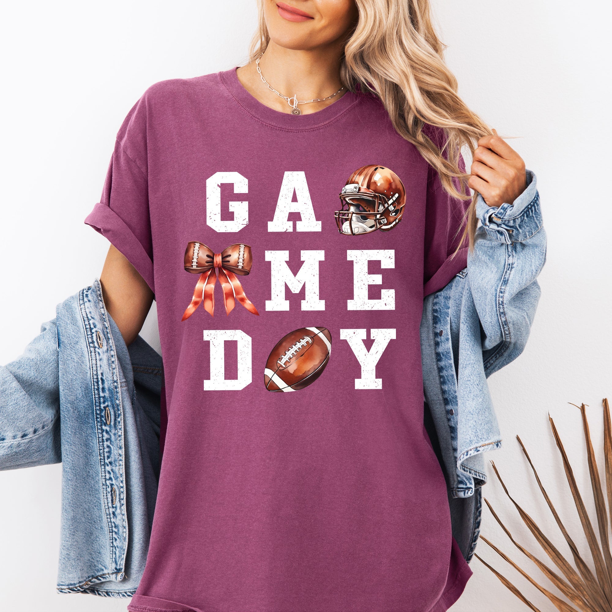 Game Day Coquette Ribbon Girly Football Sports Big Game Touchdown Tailgate Party Comfort Colors Tee