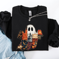 Ghost Faux Quilt Classic Halloween Fall Cozy Nights Festive Timeless Spooky Style Sweatshirt