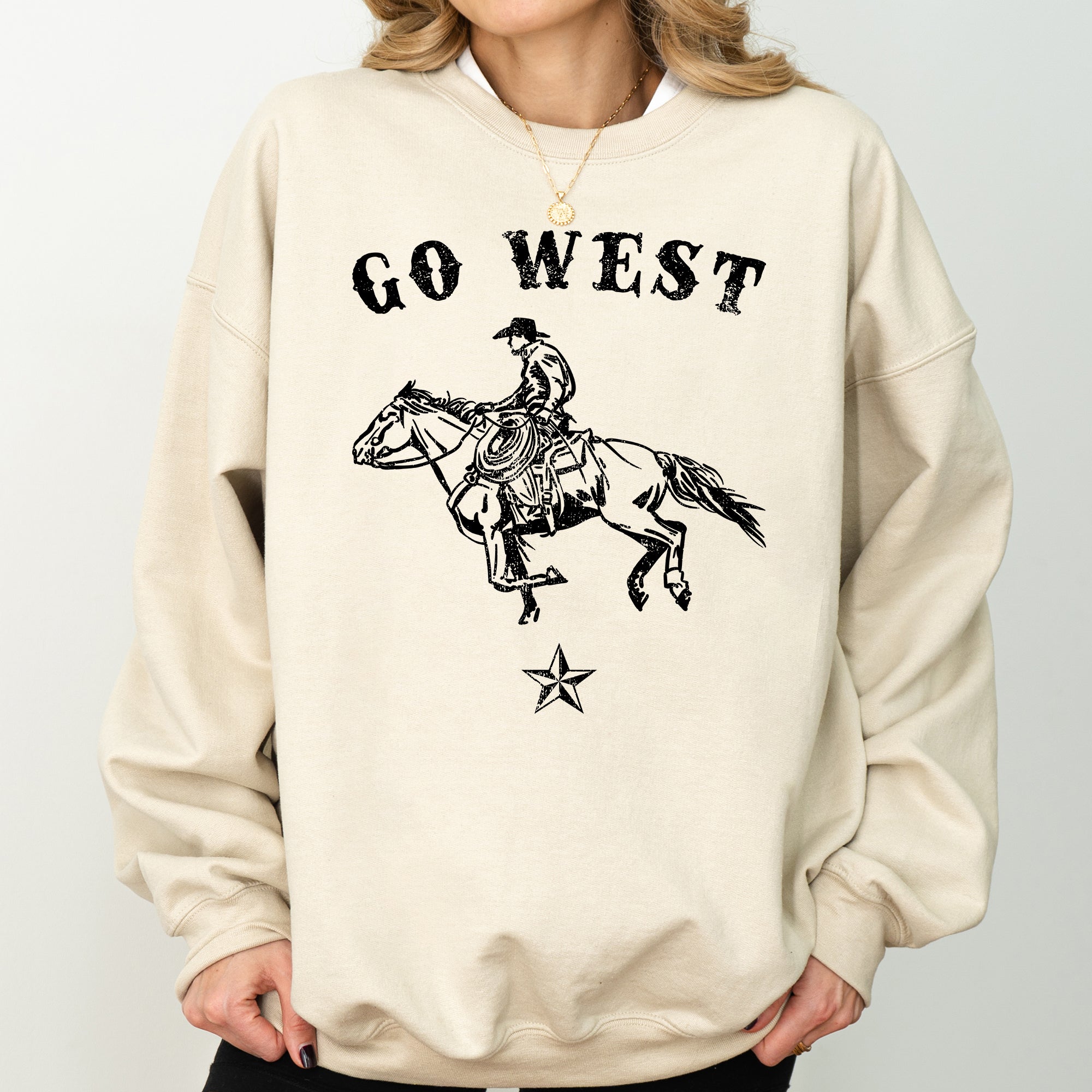 Go West Cowboy Horse Western Retro Vintage Americana Frontier Heritage Sweatshirt