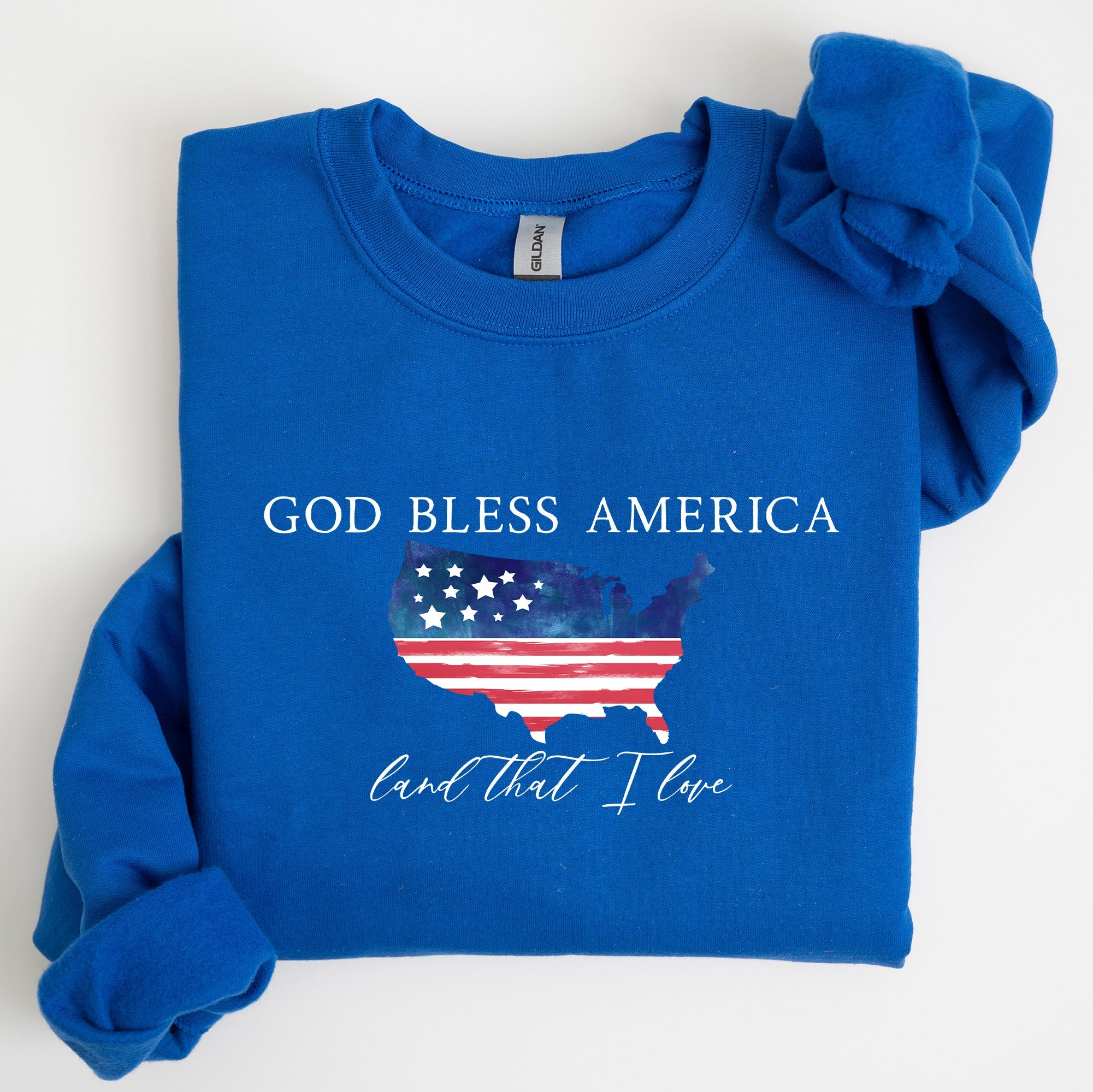 God Bless America, Land That I Love, USA Flag Premium Vintage Patriotic Graphic Sweatshirt