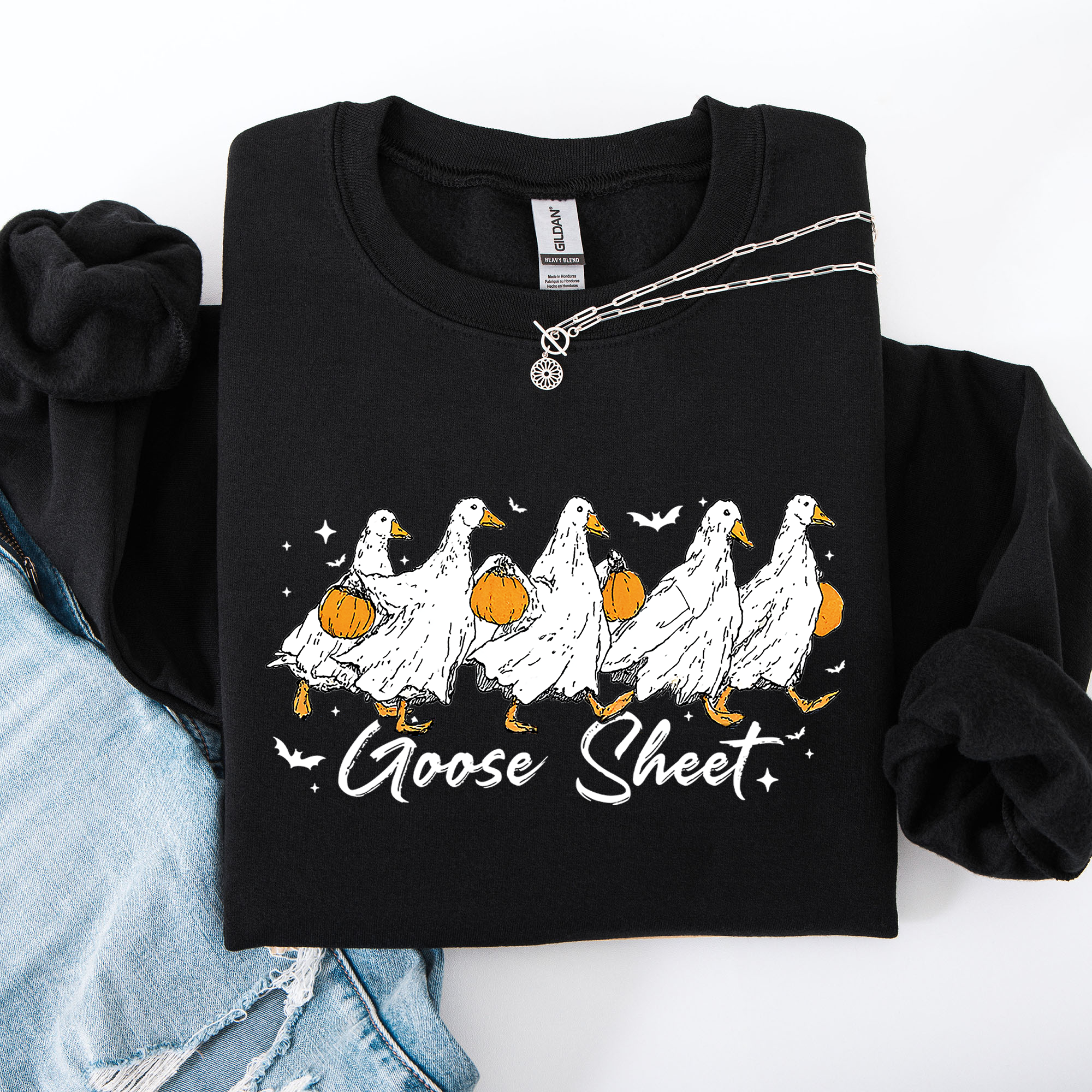 Goose Sheet Halloween Trick Or Treat Graphic Design For Cozy Seasonal Nights Sweatshirt