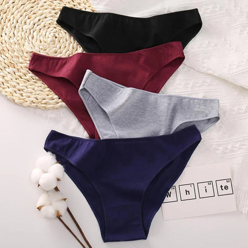 FINETOO M-2XL Cotton Panties for Women Sexy Low Waist Briefs Female Breathable Underwear Girl Intimates Lingerie Solid Color New