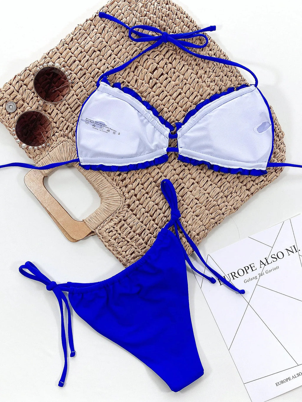 Pleated Swimsuit Women Hollow Out Bandage Ruffles Push Up Triangle Bikini Brazilian Black Green Bathing Suit Micro Swimwear 2025
