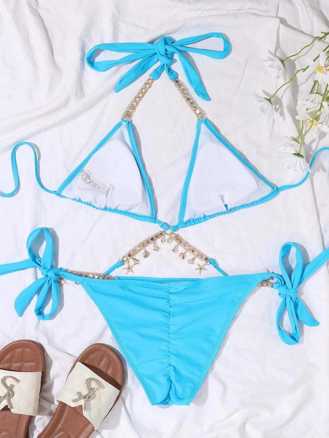 Sexy Luxury Bikini 2026 Women Crystal Rhinestones Push Up Micro Swimsuit Neon Orange Metal Chain Diamond High Cut Thong Swimwear