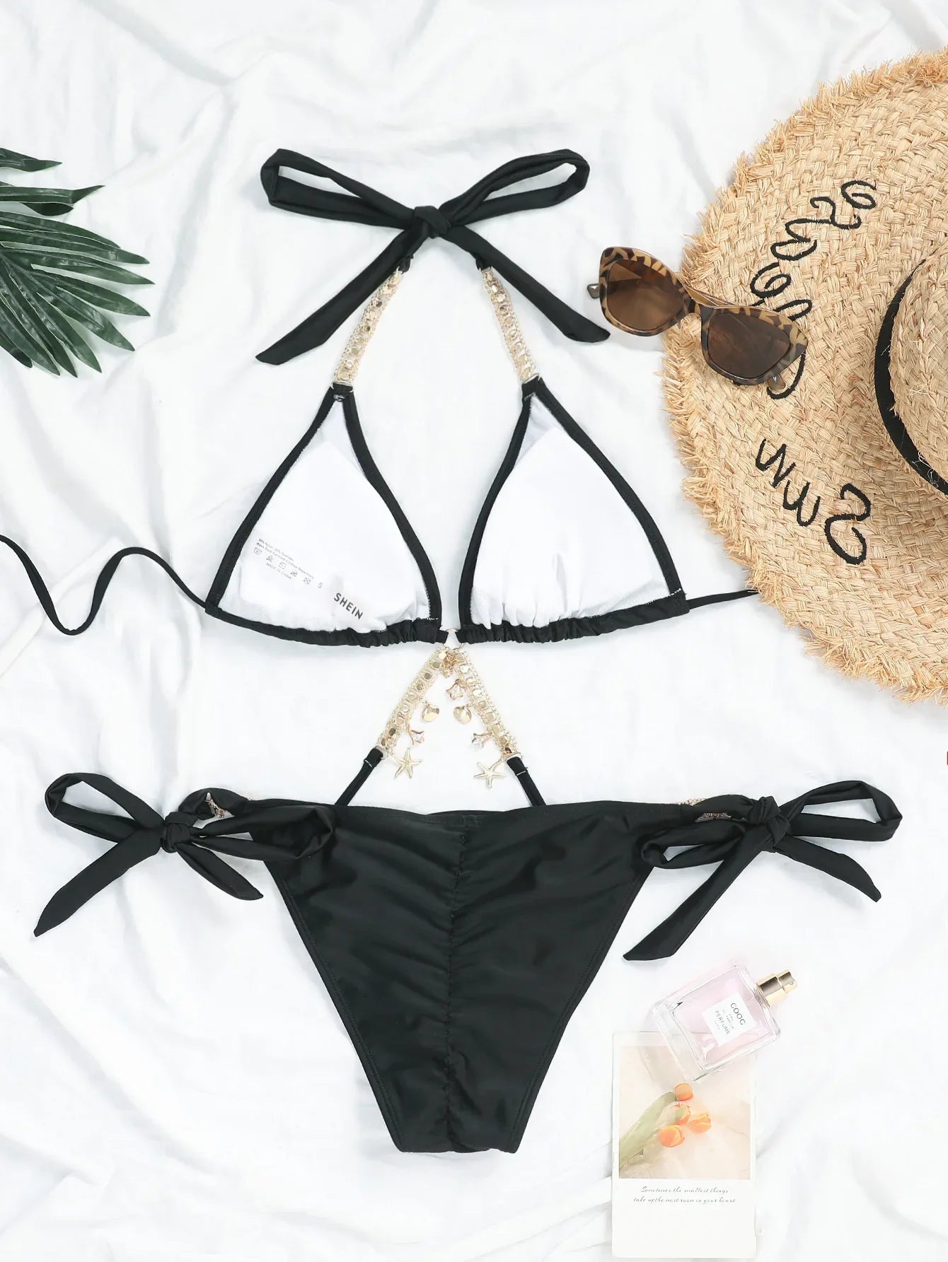 Sexy Luxury Bikini 2026 Women Crystal Rhinestones Push Up Micro Swimsuit Neon Orange Metal Chain Diamond High Cut Thong Swimwear