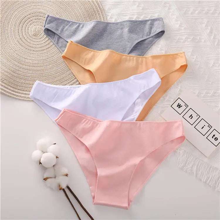 FINETOO M-2XL Cotton Panties for Women Sexy Low Waist Briefs Female Breathable Underwear Girl Intimates Lingerie Solid Color New