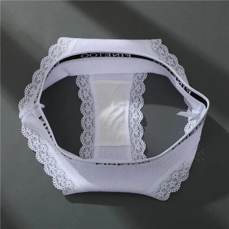 FINETOO Women Cotton Panties M-2XL Sexy Hollow Out Lace Briefs Female Letter Belt Brazil Underwear Girl Big Size Panty  Lingerie