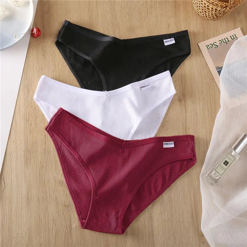 3PCS M-2XL Women Cotton Panties Briefs Female Sexy V Wasit Underwear Ladies Underpants Pantys Girls Plus Size Intimates Lingerie