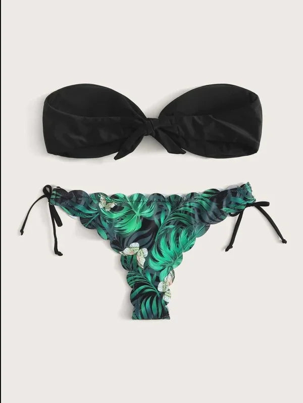 Beach Bikini 2025 Woman Sexy Front Lace Up Tie Bandeau Leopard Swimsuit Female Push Up Ruffled Bow Bathing Suit Thong Swimwear