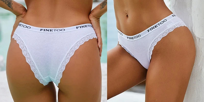 FINETOO Women Cotton Panties M-2XL Sexy Hollow Out Lace Briefs Female Letter Belt Brazil Underwear Girl Big Size Panty  Lingerie