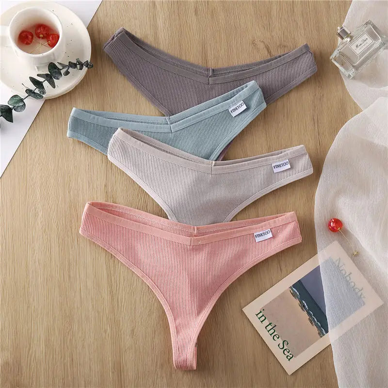 FINETOO Cotton Panties G-String for Women V Wasit Lingerie Solid Color Thongs M-XL Breathable Underwear Girls Intimates Lingerie