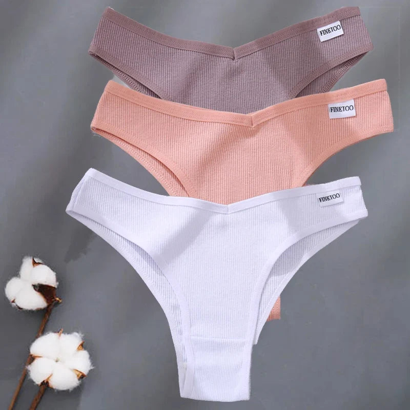 3Pcs/Set Women Cotton Panties Sexy V Waist Briefs T-Back Brazilian Underpants Female M-XL Underwear Girls Breathable Intimates