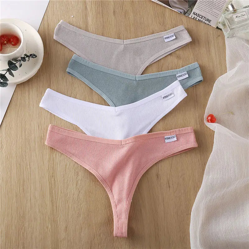 FINETOO Cotton Panties G-String for Women V Wasit Lingerie Solid Color Thongs M-XL Breathable Underwear Girls Intimates Lingerie