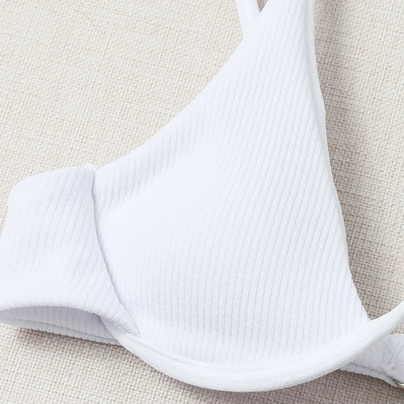 Sexy Underwire Bikini 2026 Mujer Women Solid Red Push Up Bra Thong Swimsuit Haler V Neck Bathing Suit Mini Micro Thong Swimwear