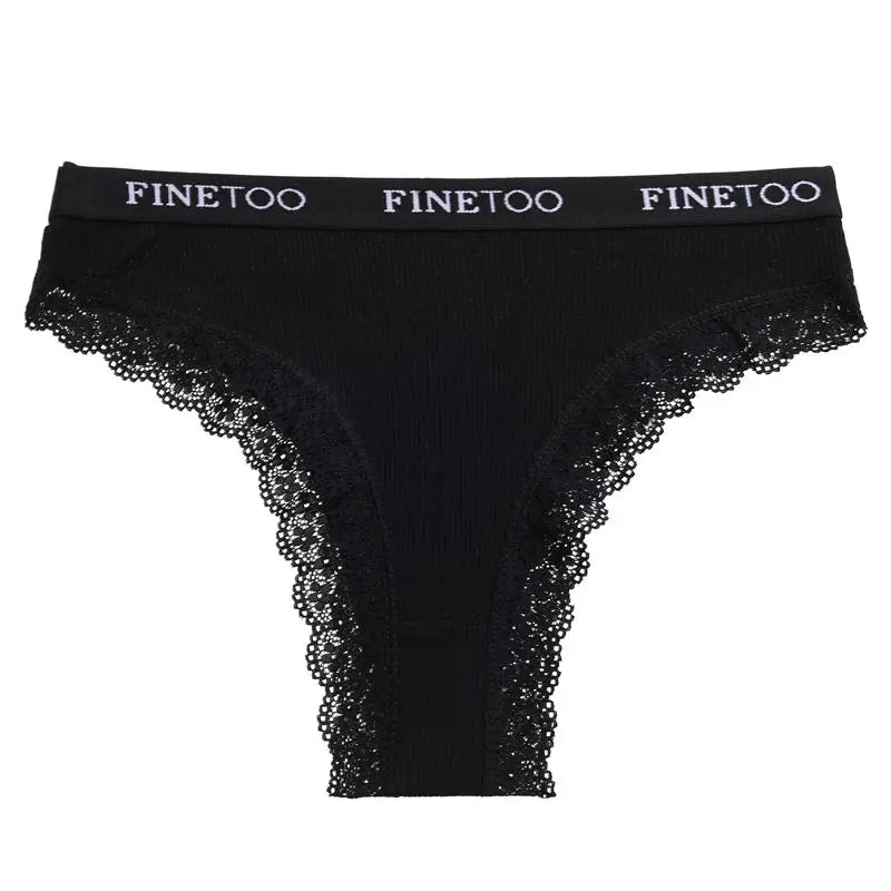 FINETOO Women Cotton Panties M-2XL Sexy Hollow Out Lace Briefs Female Letter Belt Brazil Underwear Girl Big Size Panty  Lingerie