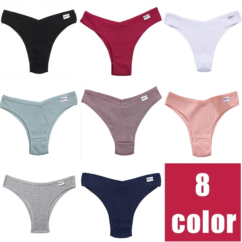 FINETOO Women's Cotton Panties Ladies Sexy V Waist Brazilian Underwear Female T-Back Briefs Panty M-XL Girls Intimates Lingerie