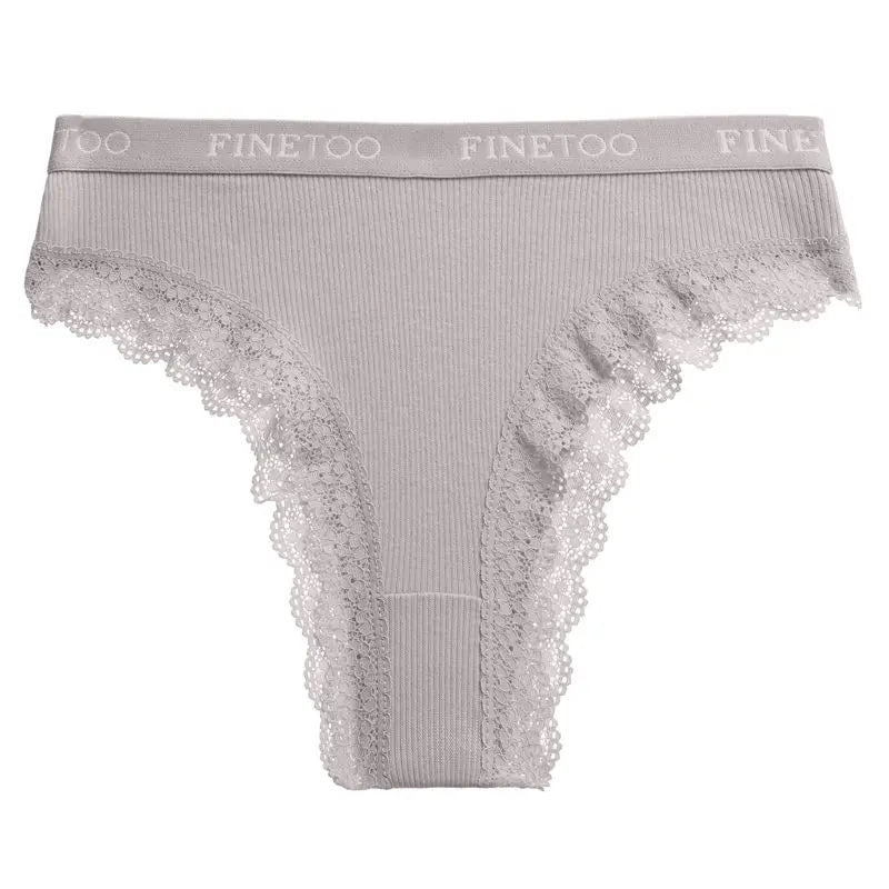 FINETOO Women Cotton Panties M-2XL Sexy Hollow Out Lace Briefs Female Letter Belt Brazil Underwear Girl Big Size Panty  Lingerie