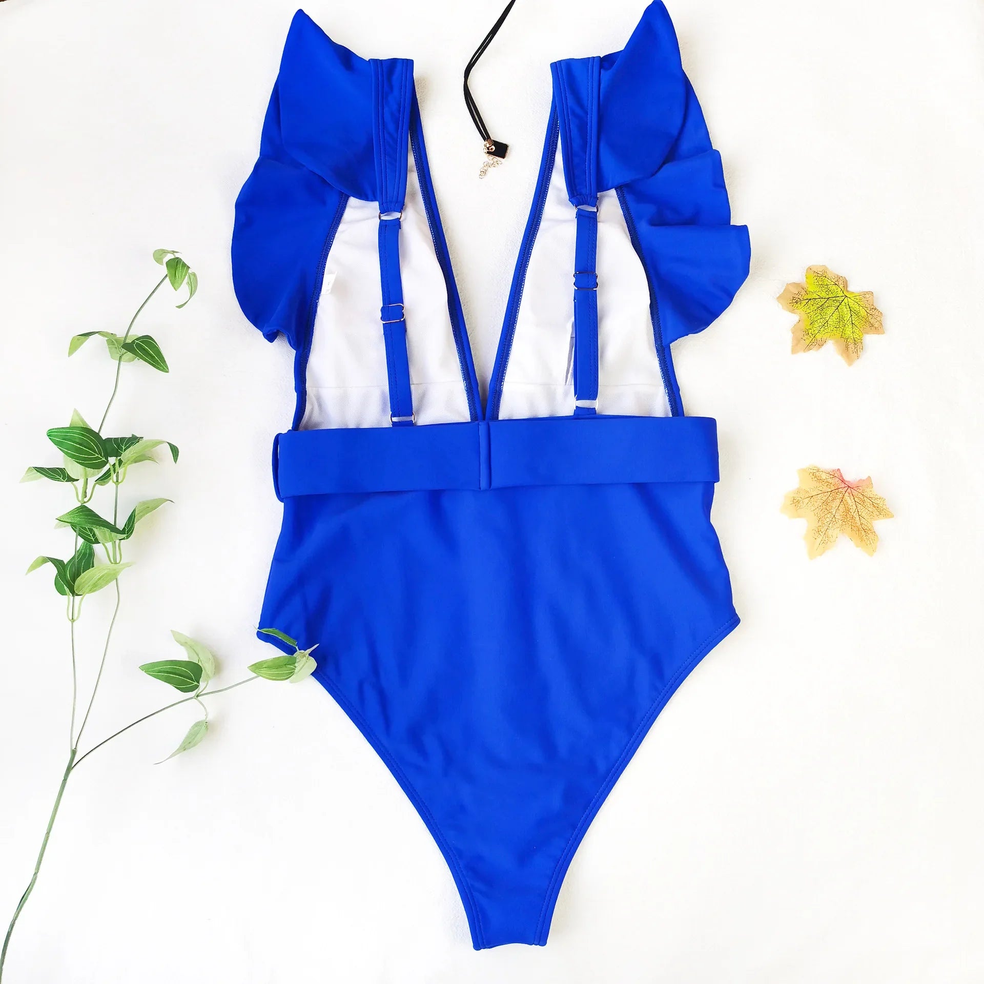 Sexy One Piece Swimsuit 2025 White Deep-V Neck Swimwear Women Black Beach High Cut Ruffles Monokini Buckle Bathing Suit Bodysuit