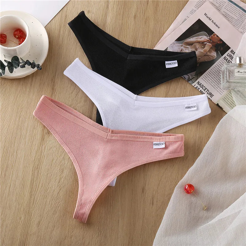 3Pcs/Set Women Cotton Thongs Panties Sexy Low Waist G-String Briefs Ladies Brazilian Lingerie Girls Breathable Intimates Bikini