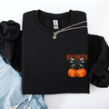 Halloween Jack o Lanterns Cherry Coquette Graphic Print Cozy Autumn Collection Pocket Sweatshirt