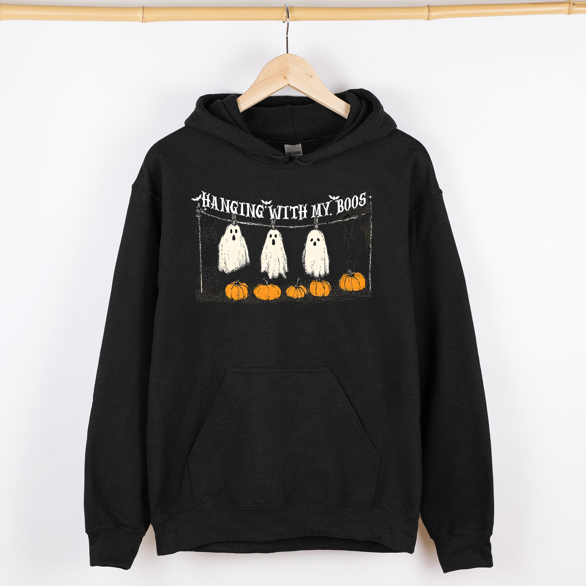 Hanging With My Boos Halloween Ghosts Pumpkins Cozy Night In Vintage Graphic Hoodie