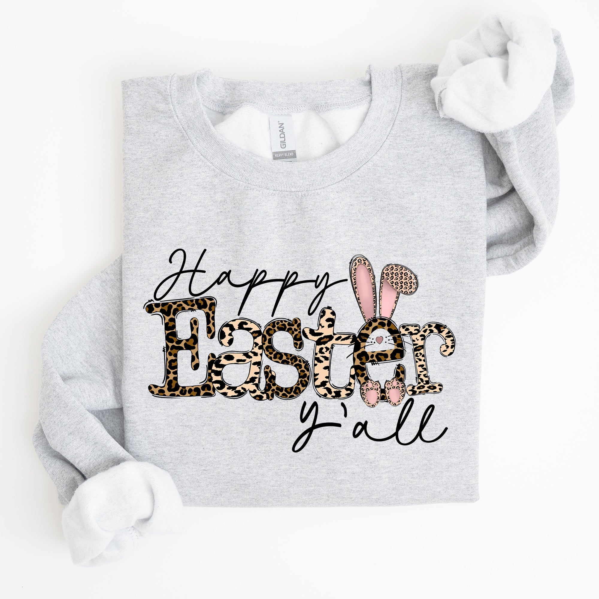 Happy Easter Y'all Leopard Print Rabbit Playful Bunny Motif For Springtime Celebration Cozy Fleece Sweatshirt