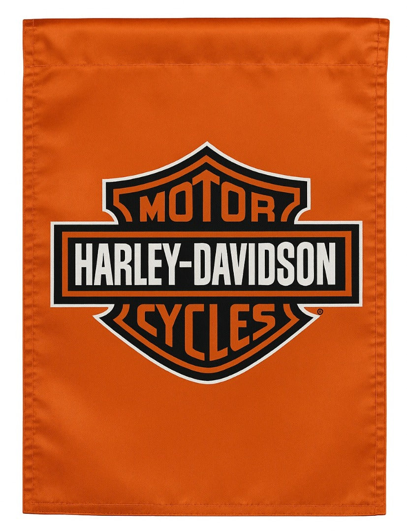 Harley Davidson Orange Garden Flag 2 Sided Logo