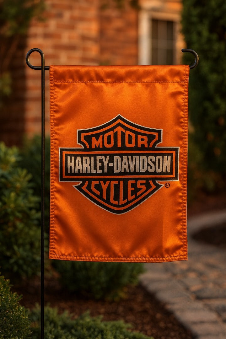 Harley Davidson Orange Garden Flag 2 Sided Logo