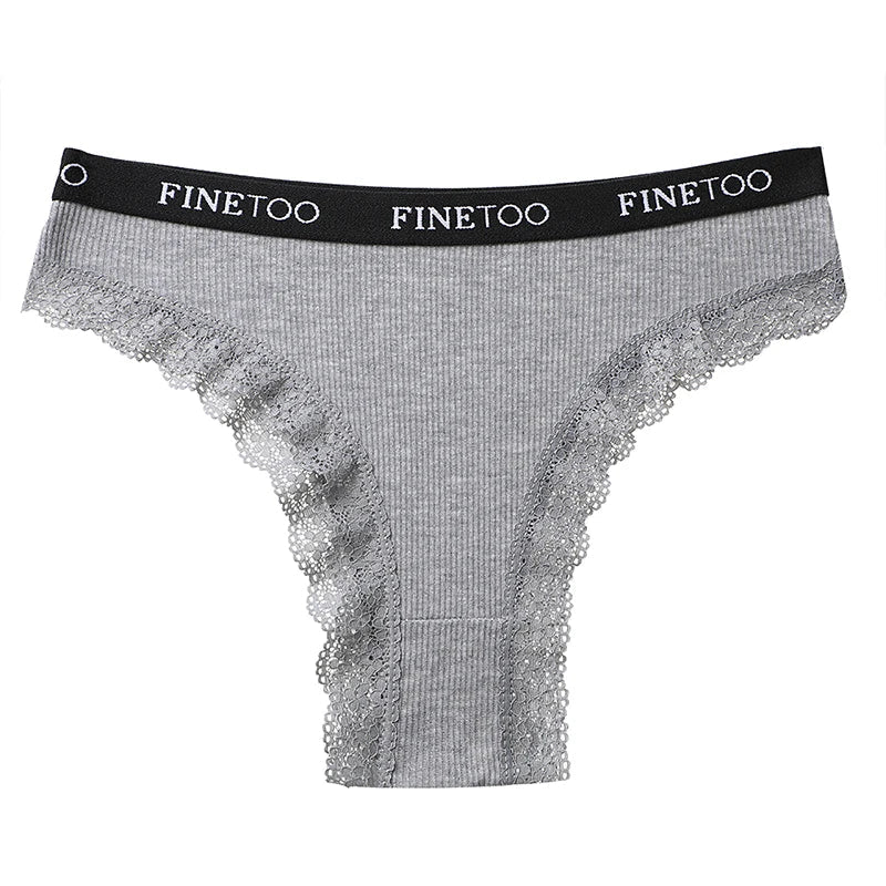FINETOO Women Cotton Panties M-2XL Sexy Hollow Out Lace Briefs Female Letter Belt Brazil Underwear Girl Big Size Panty  Lingerie