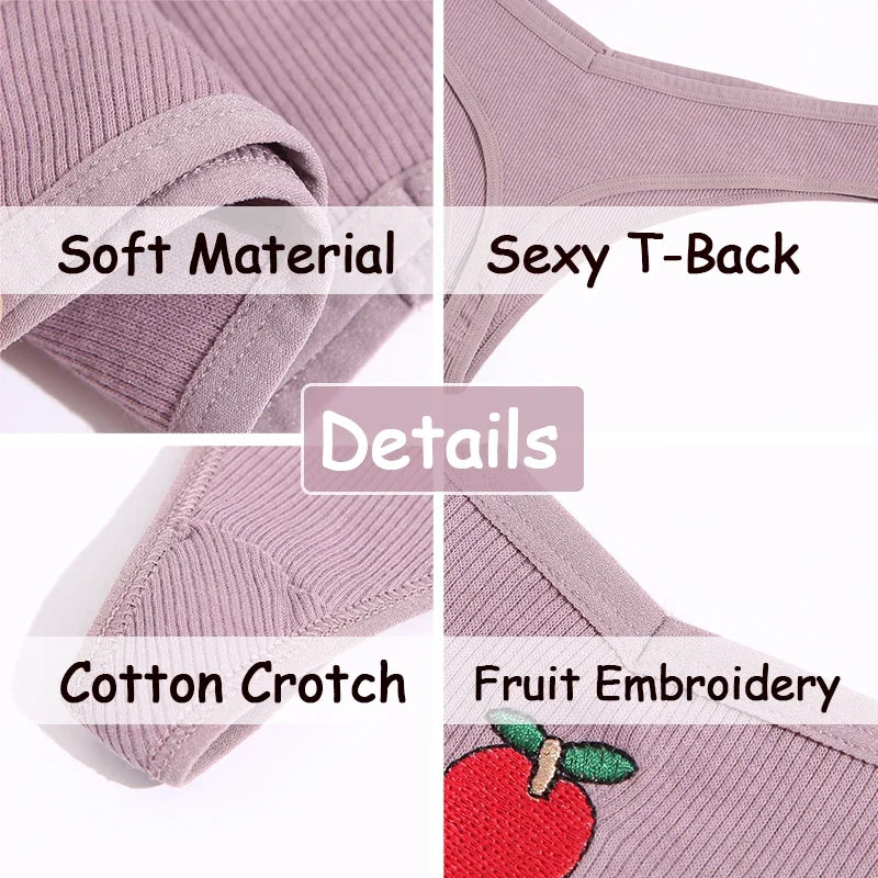 3PCS Cotton Women Thongs Panties Sexy Low Waist Cotton Briefs Female T-Back G-string Girls M-XL Intimate Lingerie