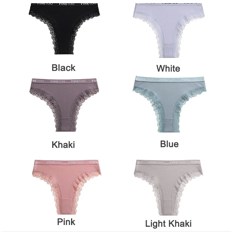 FINETOO Women Cotton Panties M-2XL Sexy Hollow Out Lace Briefs Female Letter Belt Brazil Underwear Girl Big Size Panty  Lingerie