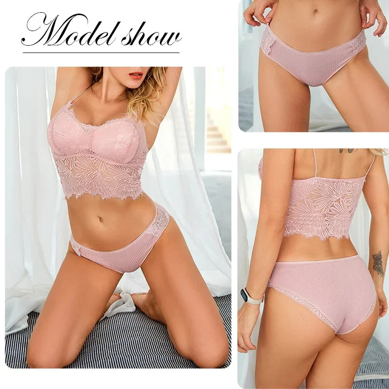 3Pcs/set Women's Cotton Panties M-2XL Women Patchwork Lace Underwear Sexy Low Waist Briefs Ladies Comfortable Underpants 2022