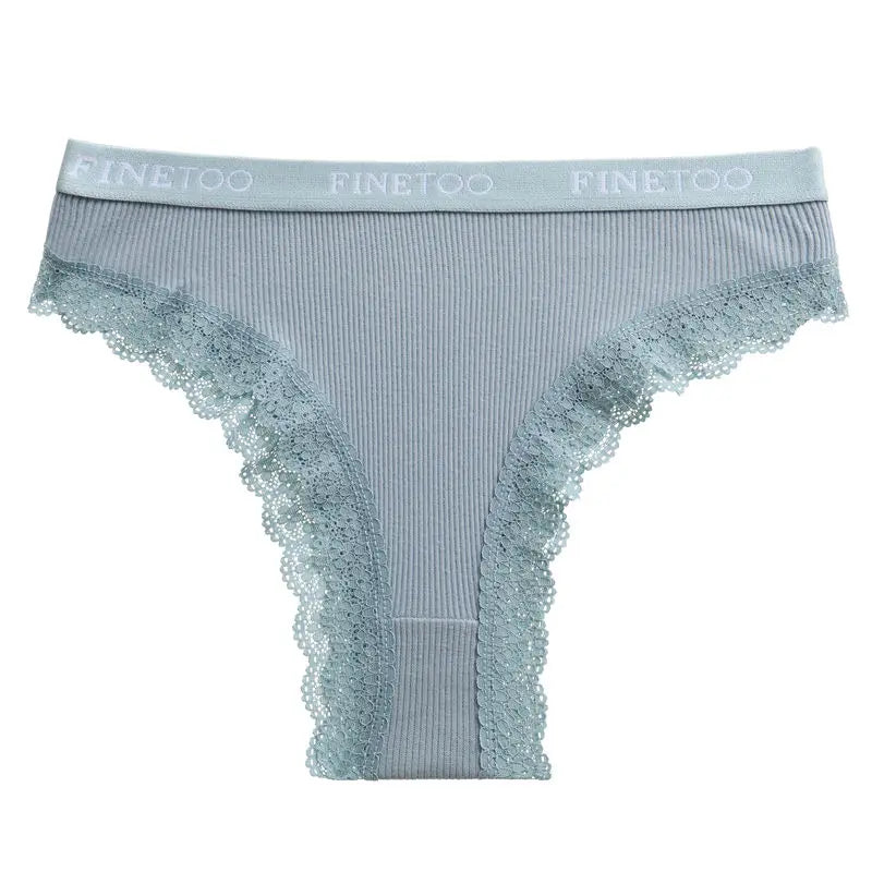 FINETOO Women Cotton Panties M-2XL Sexy Hollow Out Lace Briefs Female Letter Belt Brazil Underwear Girl Big Size Panty  Lingerie