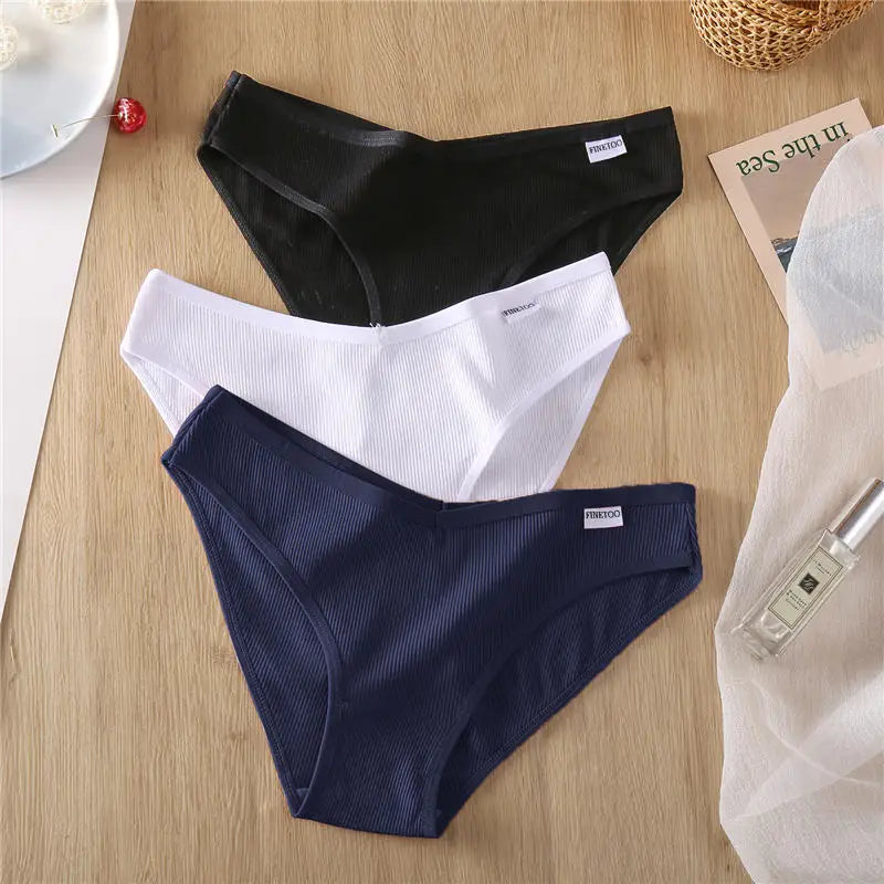 3PCS M-2XL Women Cotton Panties Briefs Female Sexy V Wasit Underwear Ladies Underpants Pantys Girls Plus Size Intimates Lingerie