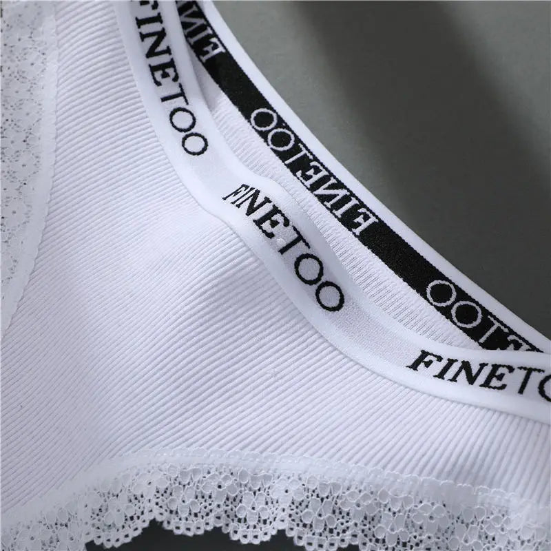 FINETOO Women Cotton Panties M-2XL Sexy Hollow Out Lace Briefs Female Letter Belt Brazil Underwear Girl Big Size Panty  Lingerie
