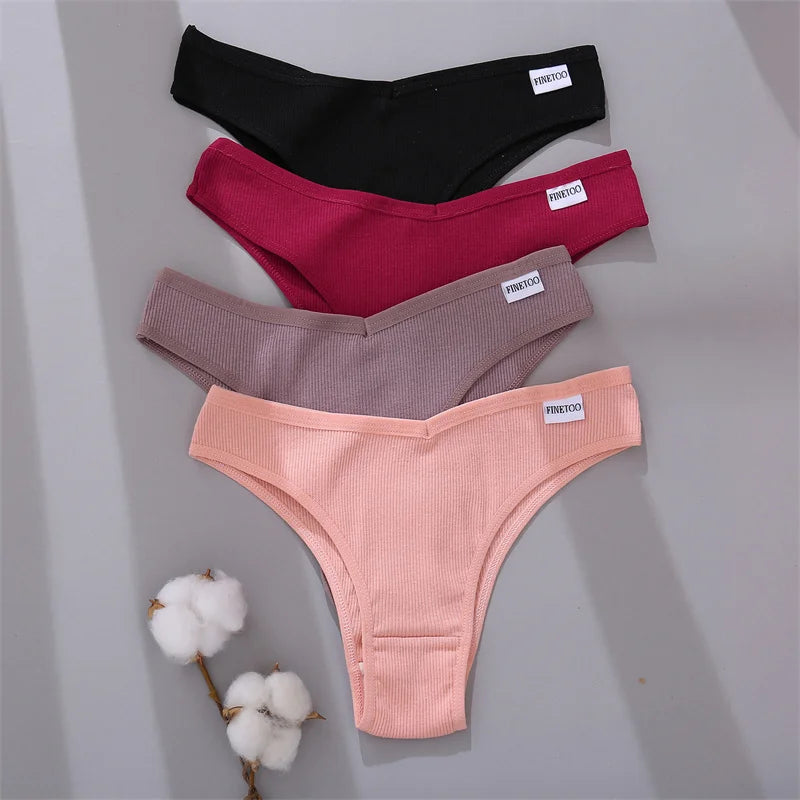 FINETOO Women's Cotton Panties Ladies Sexy V Waist Brazilian Underwear Female T-Back Briefs Panty M-XL Girls Intimates Lingerie