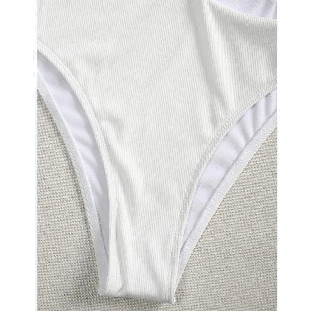 Bandeau Bikini 2025 Women Sexy White Black Cut Out Metal High Waist Swimsuit Female Off Shoulder Bathing Suit Swimwear Beachwear