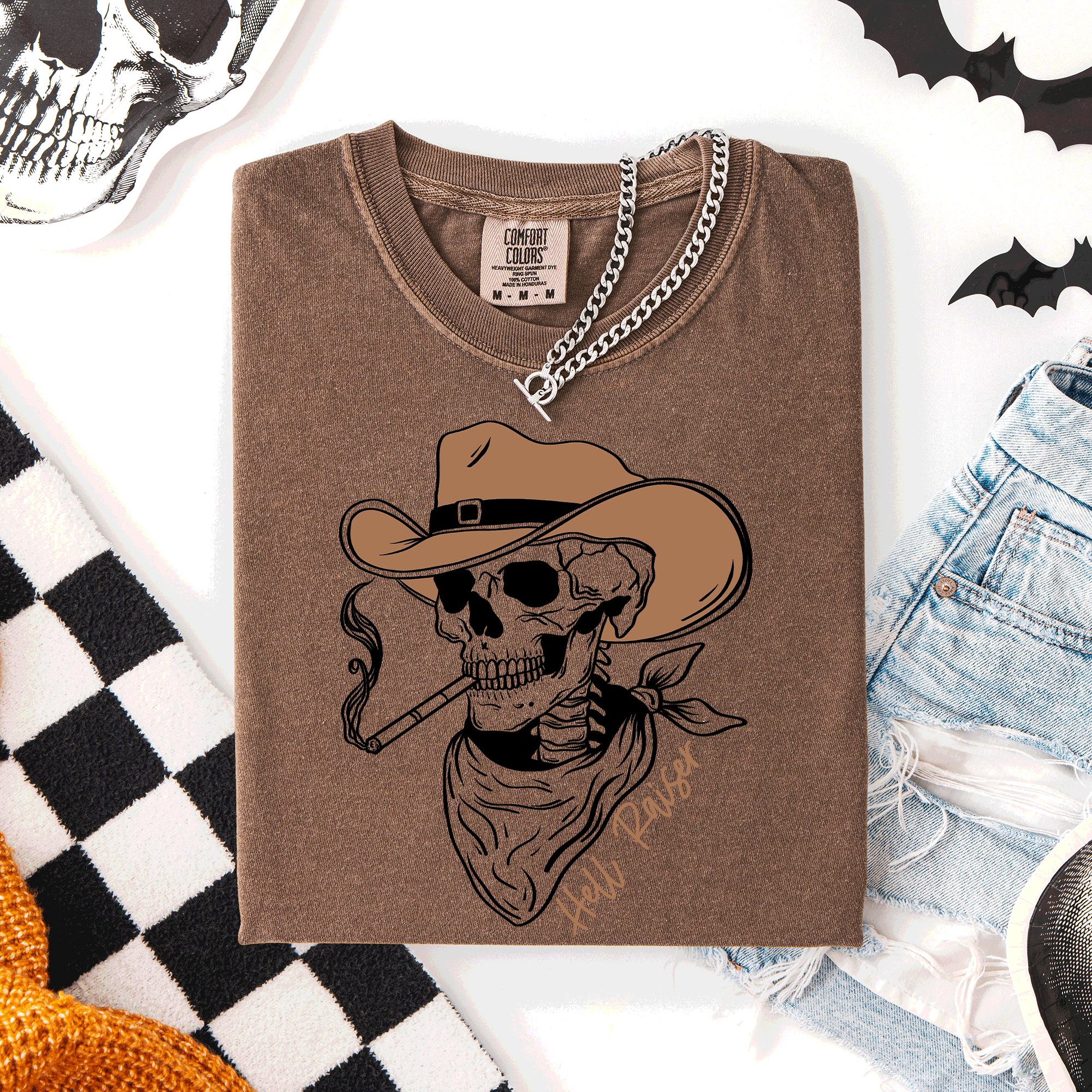 Hell Raiser Skeleton Halloween Spooky Cowboy Country Western Edition Comfort Colors Tee