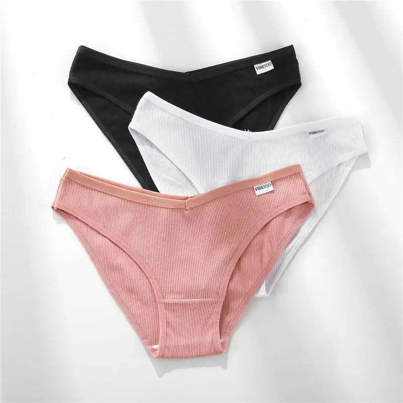 3PCS M-2XL Women Cotton Panties Briefs Female Sexy V Wasit Underwear Ladies Underpants Pantys Girls Plus Size Intimates Lingerie