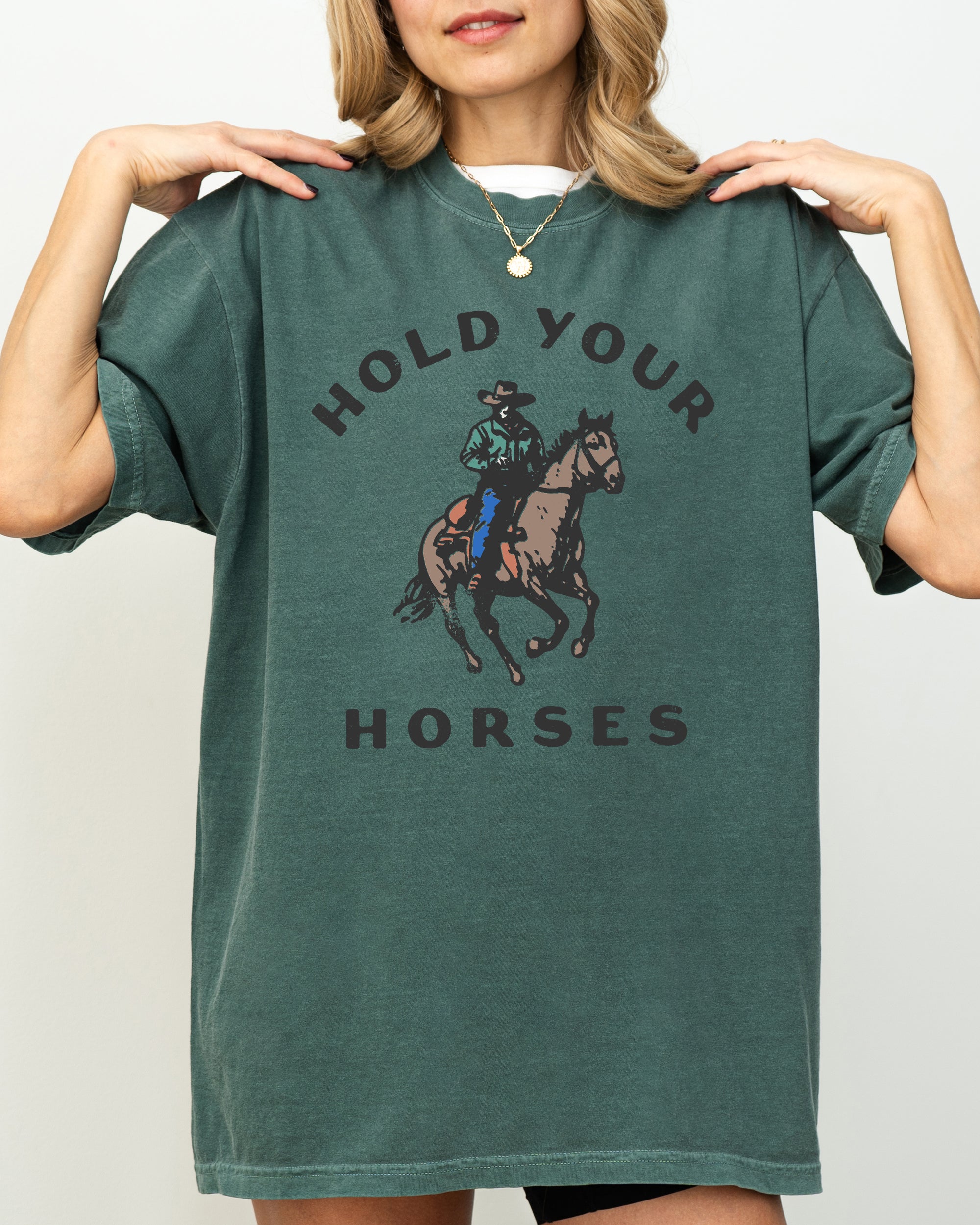 Hold Your Horses Retro Western Cowboy Country Vintage Poster Art Graphic Comfort Colors Tee