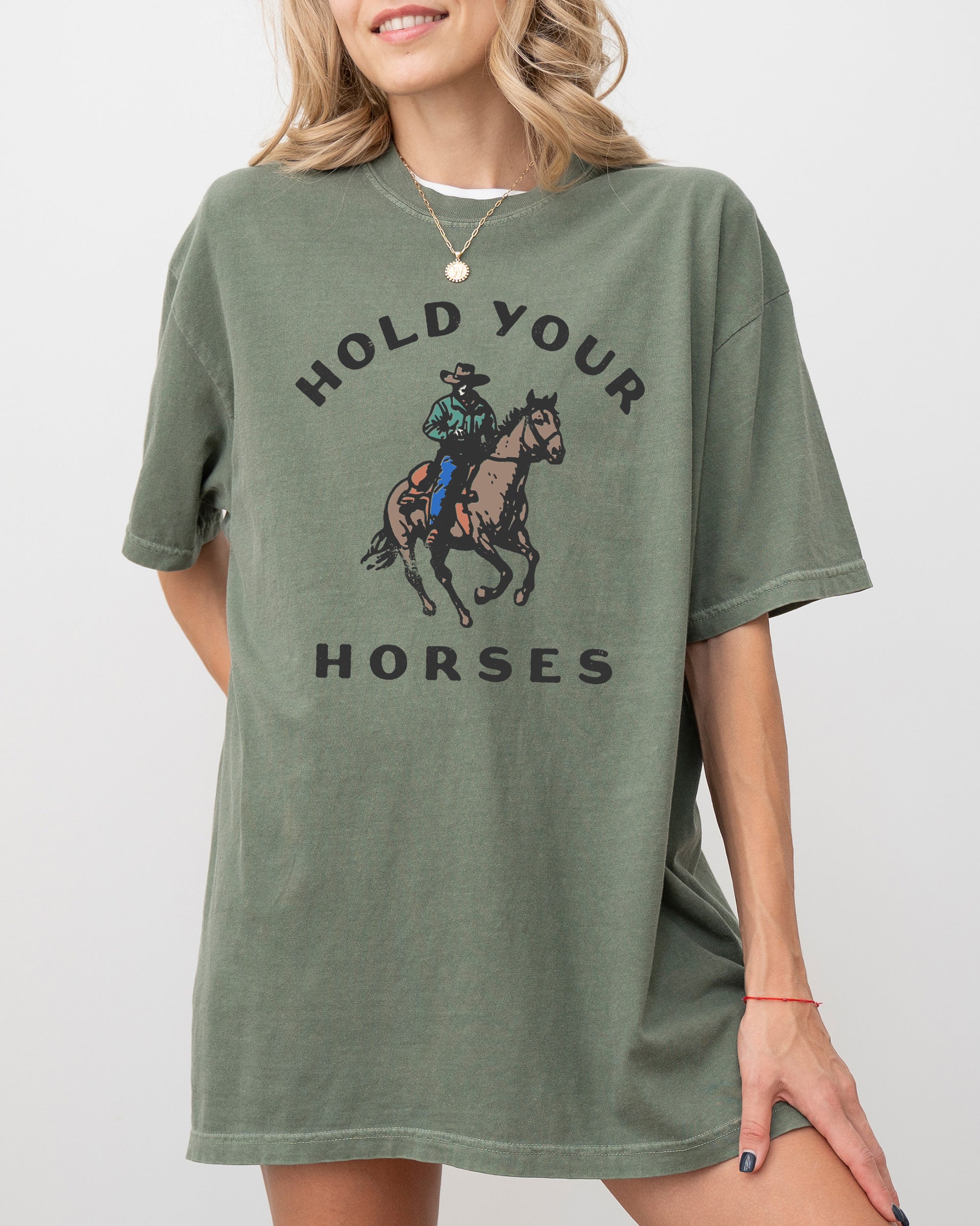 Hold Your Horses Retro Western Cowboy Country Vintage Poster Art Graphic Comfort Colors Tee