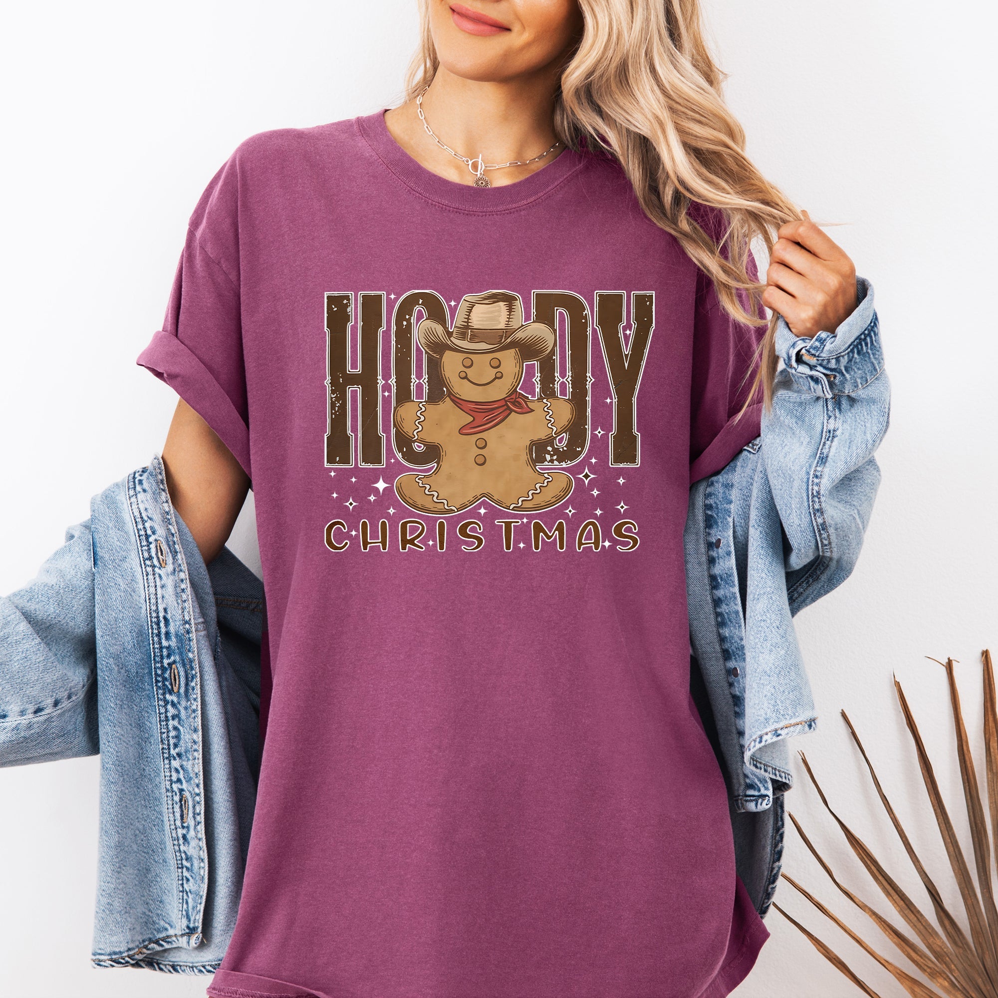 Howdy Christmas Gingerbread Man Cowboy Western Holiday Vintage Inspired Comfort Colors Tee