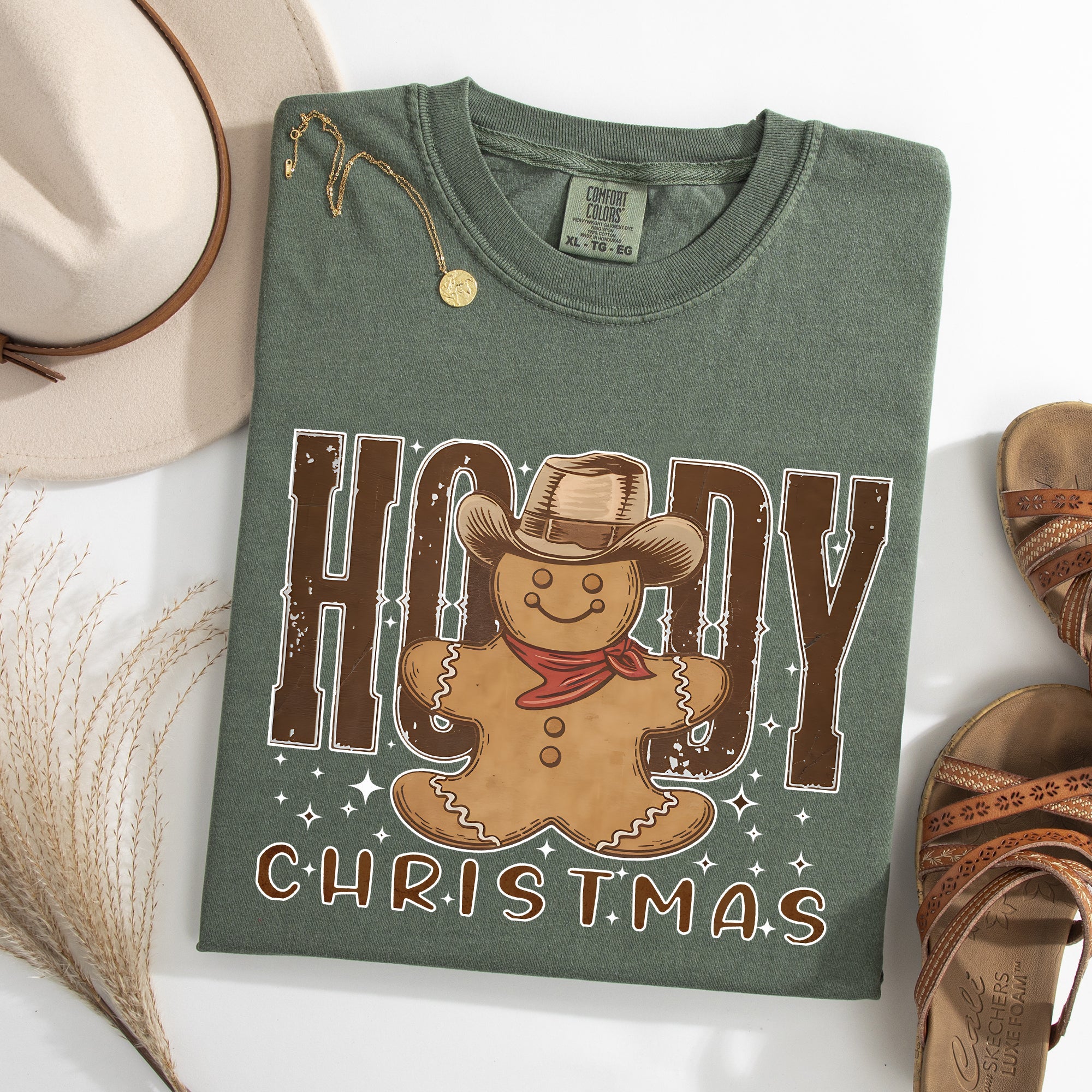Howdy Christmas Gingerbread Man Cowboy Western Holiday Vintage Inspired Comfort Colors Tee