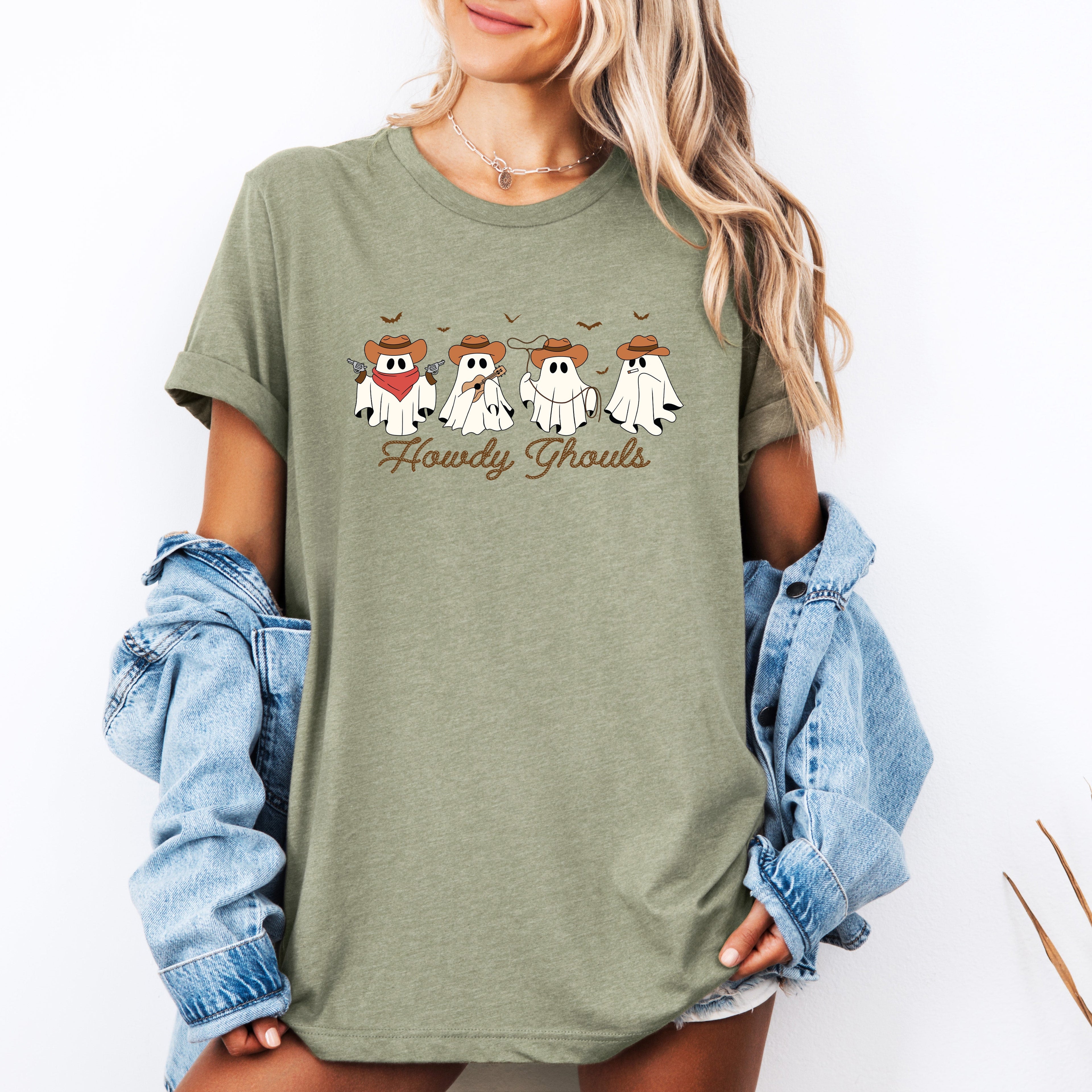 Howdy Ghouls Cowboy Ghosts Western Halloween Spooky Hoedown Night Frontier Edition Graphic Tee