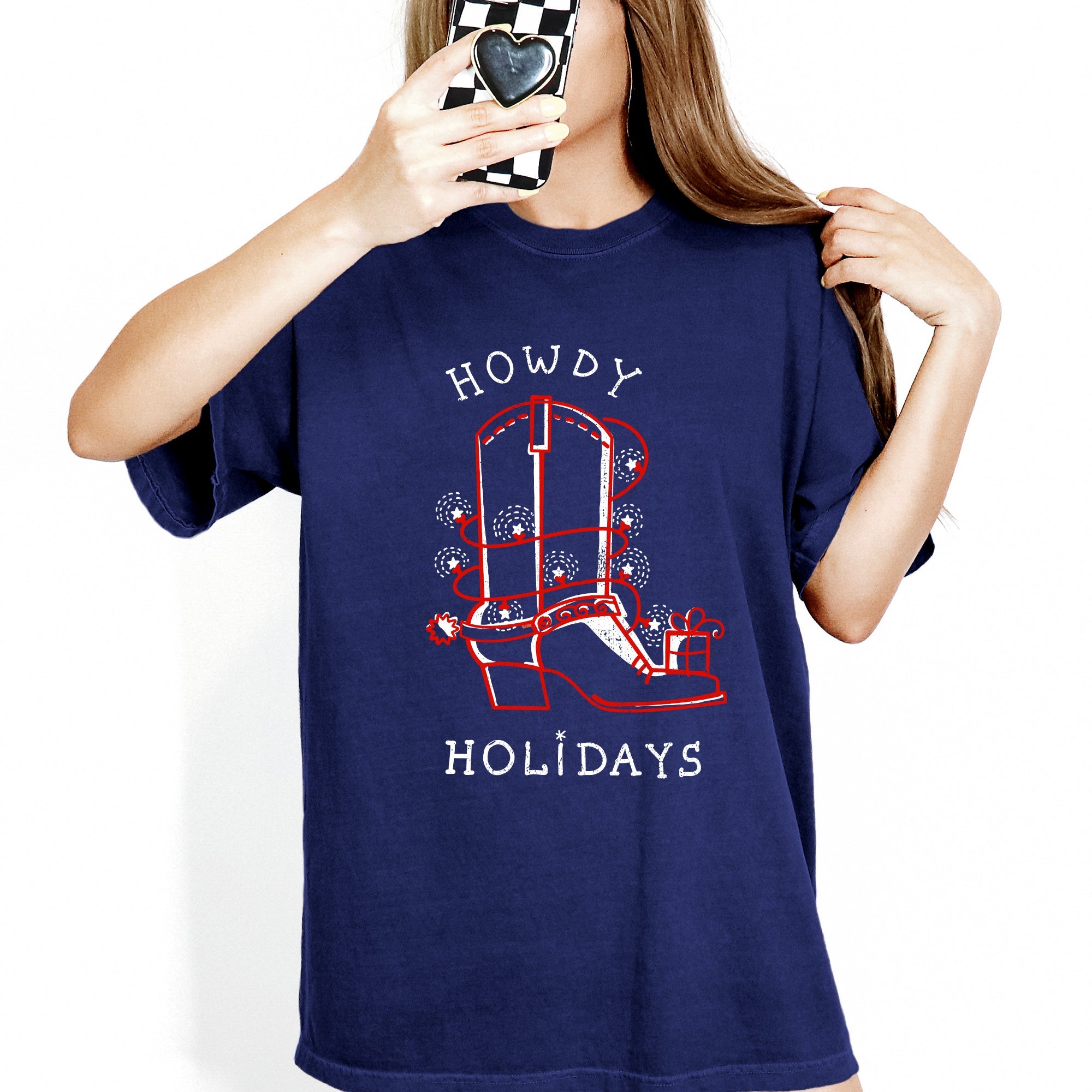Howdy Holidays Christmas Cowboy Boot Country Western Xmas Vintage Comfort Colors Tee