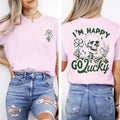 I'm Happy Go Lucky Skeleton St Patrick's Day Shamrock Clover Leprechaun Comfort Colors Tee