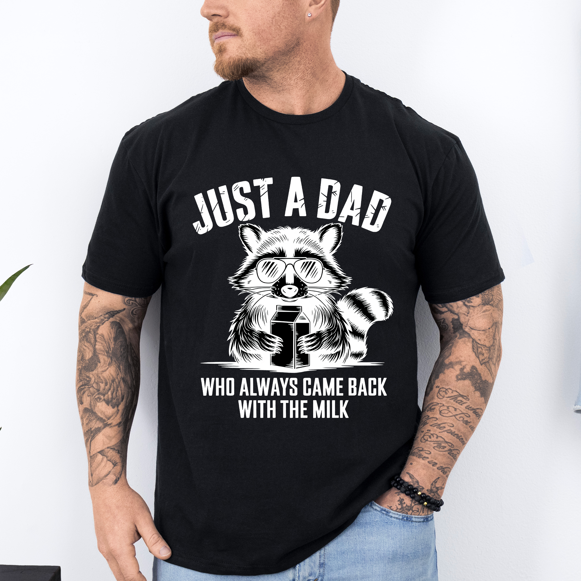 Just A Dad Who Always Came Back With The Milk Raccoon Retro Vintage Classic Graphic Tee
