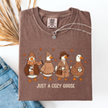 Just A Cozy Goose Autumn Goose Watercolor Bouquet With Jack O Lantern Motifs Comfort Colors Tee